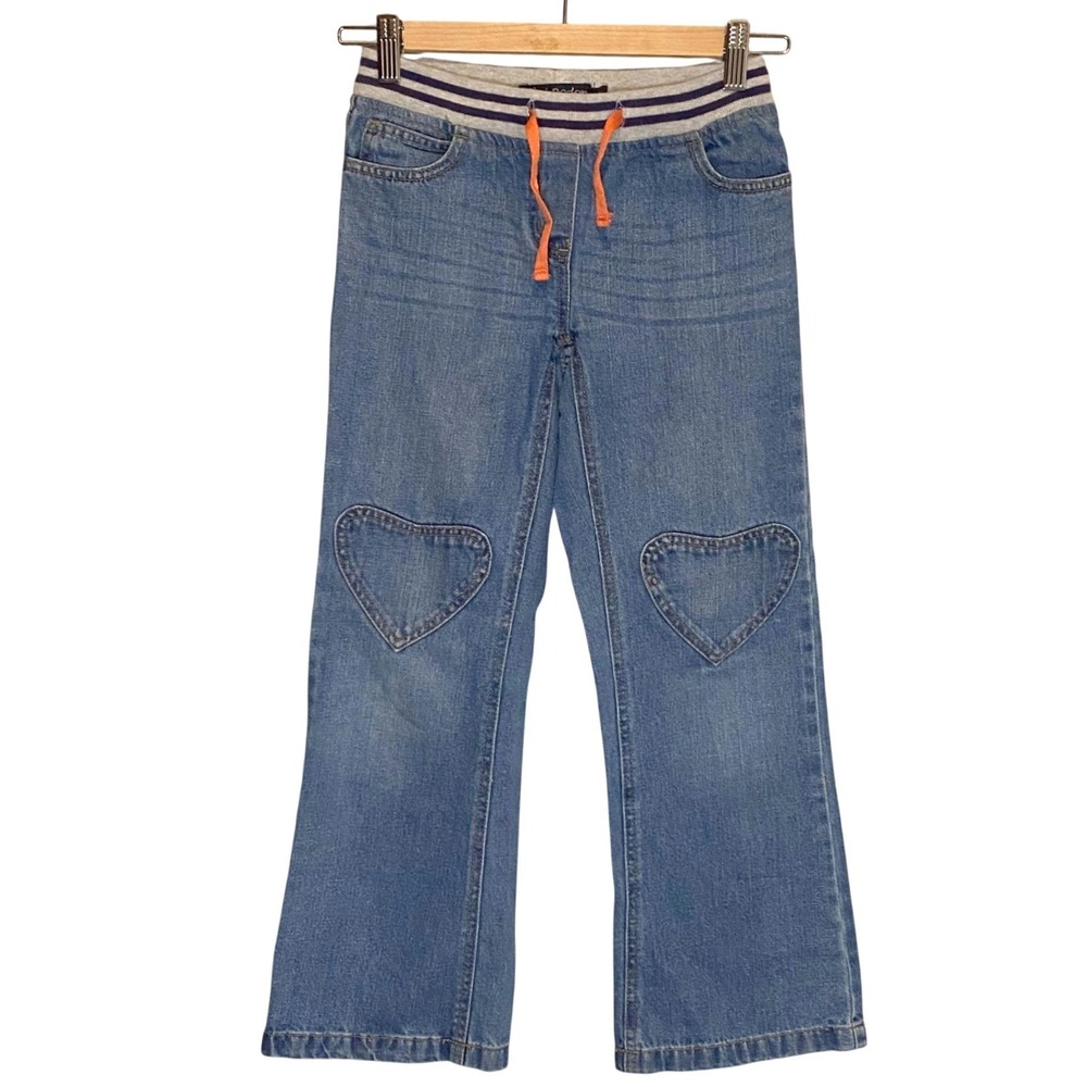 MINI BODEN Heart Patch Denim Jeans Size 10 Med Wash Stripe Elastic Waist Pull On - Picture 2 of 9